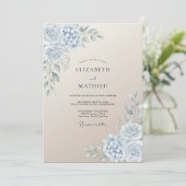 Stalen Champagne Ranunculus Eucalyptus Bruiloft Kaart (Staand voorkant)