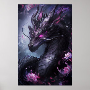 Stalen draak in bloemen - Dark Cool Poster