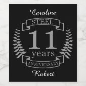 Stalen Elfde trouwdag 11 jaar Wijn Etiket (Enkel label)