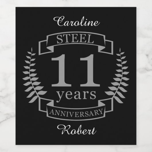 Stalen Elfde trouwdag 11 jaar Wijn Etiket (Enkel label)