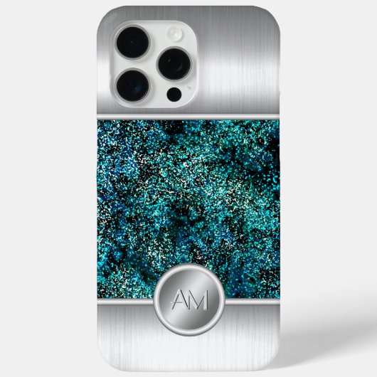 Stalen en groene glitters monogram telefoonhoesje Case-Mate iPhone case (Achterkant)