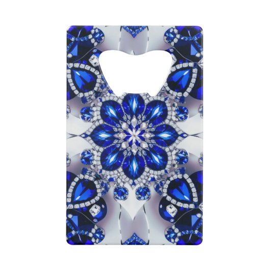 Stalen flesopener met blauw-witte kleuren creditkaart flessenopener (Voorkant)