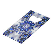 Stalen flesopener met blauw-witte kleuren creditkaart flessenopener (Voorkant Gekanteld)