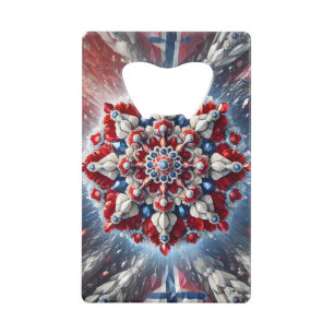 Stalen flesopener met Noorse kleuren Creditkaart Flessenopener