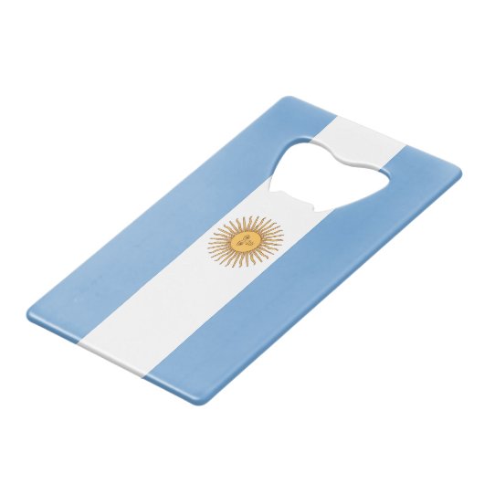 Stalen flesopener met vlag van Argentinië Creditkaart Flessenopener (Achterkant Gekanteld)