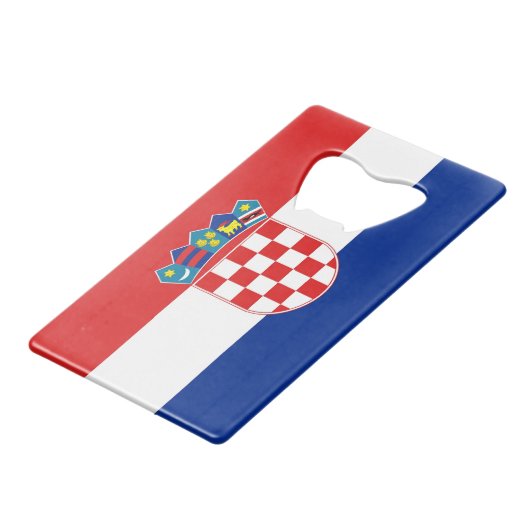 Stalen flesopener met vlag van Kroatië Creditkaart Flessenopener (Voorkant Gekanteld)