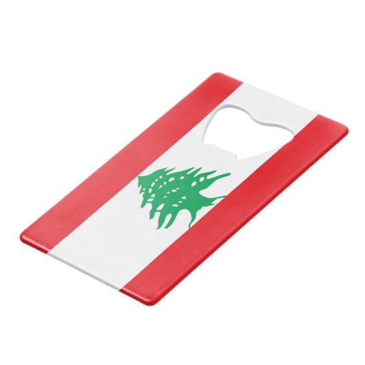 Stalen flesopener met vlag van Libanon Creditkaart Flessenopener (Voorkant Gekanteld)