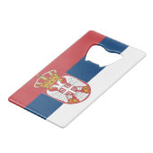 Stalen flesopener met vlag van Servië Creditkaart Flessenopener (Voorkant Gekanteld)