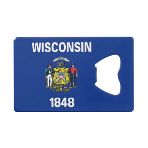 Stalen flesopener met vlag van Wisconsin Creditkaart Flessenopener