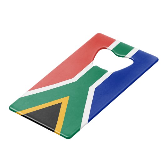 Stalen flesopener met vlag van Zuid-Afrika Creditkaart Flessenopener (Achterkant Gekanteld)