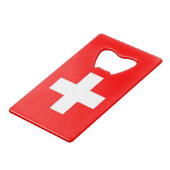 Stalen flesopener met vlag van Zwitserland Creditkaart Flessenopener (Voorkant Gekanteld)