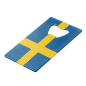 Stalen flesopening met vlag van Zweden Creditkaart Flessenopener (Voorkant Gekanteld)