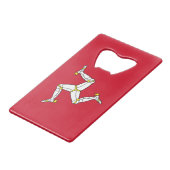 Stalen flessenopener met Man vlag, VK Creditkaart Flessenopener (Voorkant Gekanteld)