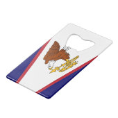 Stalen flessenopener met vlag van Amerikaans Samoa Creditkaart Flessenopener (Achterkant Gekanteld)