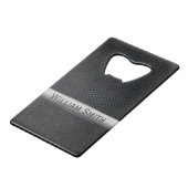 Stalen gestript donker metaal creditkaart flessenopener (Voorkant Gekanteld)