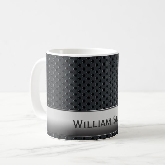 Stalen gestript donker metaal koffiemok (Voorkant links)