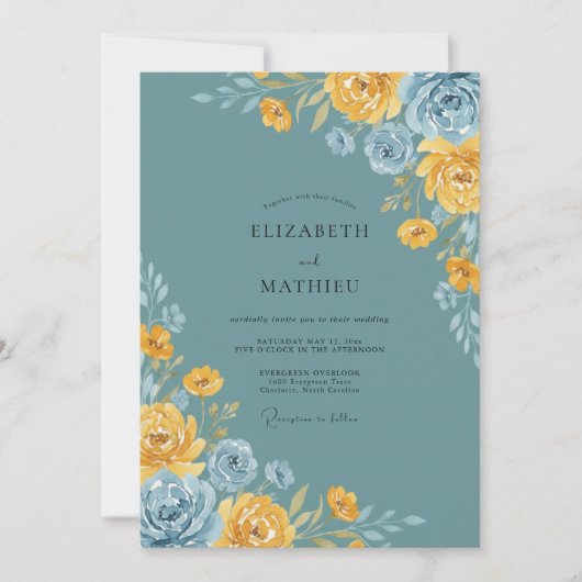 Stalen Goud Ranunculus Eucalyptus Bruiloft Kaart (Voorkant)