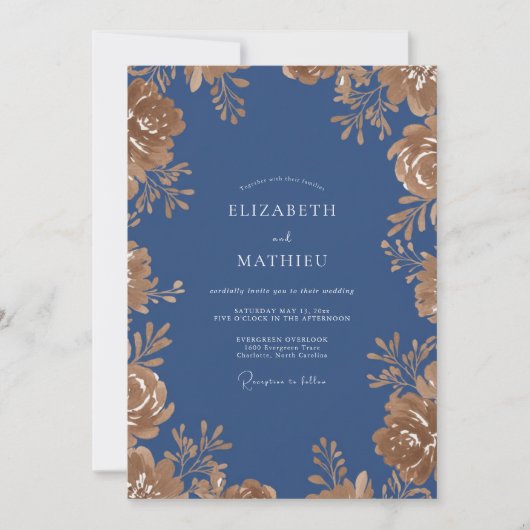 Stalen Gouden Blad Eucalyptus Bruiloft Kaart (Voorkant)