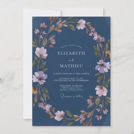 Stalen Lila Loof Eucalyptus Bruiloft Kaart (Voorkant)