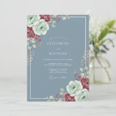 Stalen Maroon Ranunculus Eucalyptus Bruiloft Kaart (Staand voorkant)