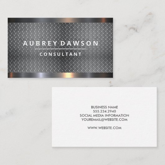 Stalen metaalafwerking met diamantpatroon visitekaartje (Voorkant / Achterkant)
