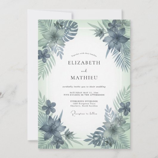 Stalen Munt Palm Eucalyptus Bruiloft Kaart (Voorkant)