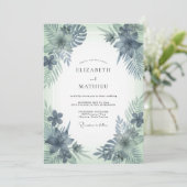 Stalen Munt Palm Eucalyptus Bruiloft Kaart (Staand voorkant)