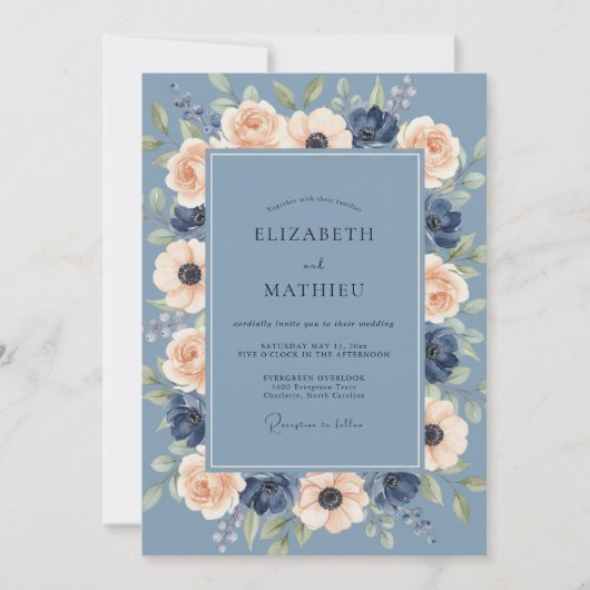 Stalen Navy Ranunculus Eucalyptus Bruiloft Kaart (Voorkant)