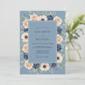 Stalen Navy Ranunculus Eucalyptus Bruiloft Kaart (Staand voorkant)