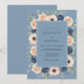 Stalen Navy Ranunculus Eucalyptus Bruiloft Kaart (Voorkant / Achterkant)