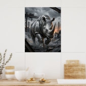 Stalen Neushoorn Aanval Poster (Keuken)