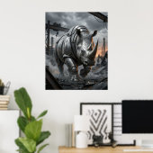 Stalen Neushoorn Aanval Poster (Thuiskantoor)