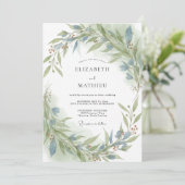 Stalen Olijfblad Eucalyptus Bruiloft Kaart (Staand voorkant)