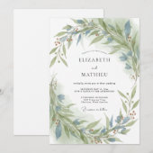Stalen Olijfblad Eucalyptus Bruiloft Kaart (Voorkant / Achterkant)