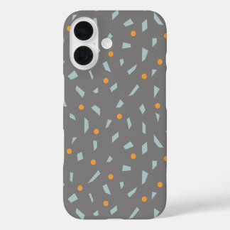 Stalen Oranje en babyblauw Confetti iPhone 16 Hoesje