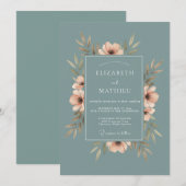 Stalen Perzikblad Eucalyptus Bruiloft Kaart (Voorkant / Achterkant)
