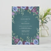 Stalen Pruim Ranunculus Eucalyptus Bruiloft Kaart (Staand voorkant)