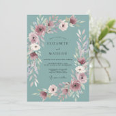 Stalen Pruim Ranunculus Grijs Eucalyptus Bruiloft Kaart (Staand voorkant)