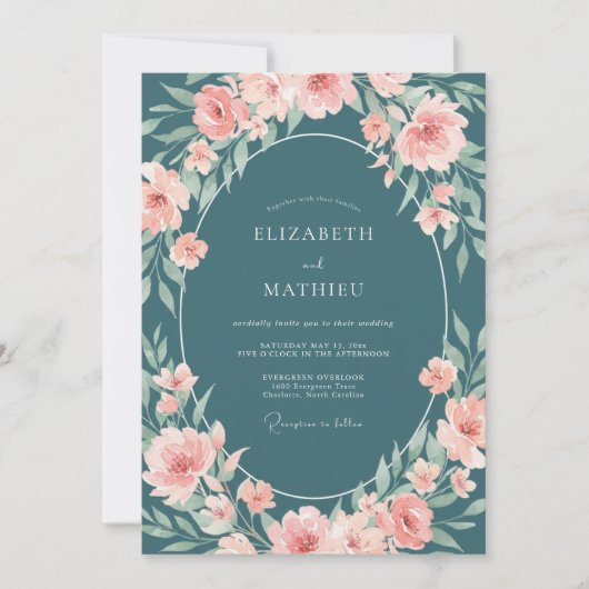 Stalen Roze Ranunculus Eucalyptus Bruiloft Kaart (Voorkant)