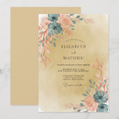 Stalen Stof Peachy Blad Bruiloft Kaart (Voorkant / Achterkant)