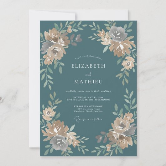 Stalen Teal Ranunculus Eucalyptus Bruiloft Kaart (Voorkant)