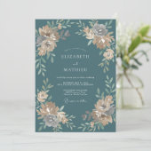Stalen Teal Ranunculus Eucalyptus Bruiloft Kaart (Staand voorkant)