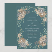 Stalen Teal Ranunculus Eucalyptus Bruiloft Kaart (Voorkant / Achterkant)