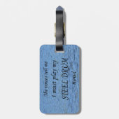 Stalen trommelstemmen zeggen dat ze moeten spelen bagagelabel (Achterkant verticaal)