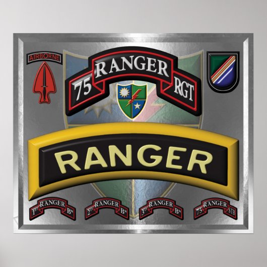 Stalen Type Omlijst 75e Ranger Regiment Poster (Voorkant)