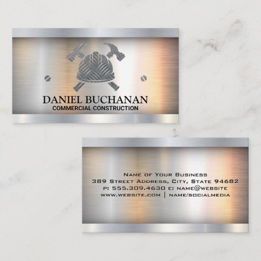 Stalen veiligheidshelm hamers | Bouw metaal Visitekaartje (Voorkant / Achterkant)