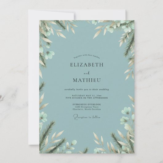 Stalen Witte Blad Eucalyptus Bruiloft Kaart (Voorkant)