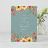 Stalen Zonnebloem Waterverf Bruiloft Kaart (Staand voorkant)