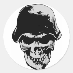 Stalhelm doodskop ronde sticker