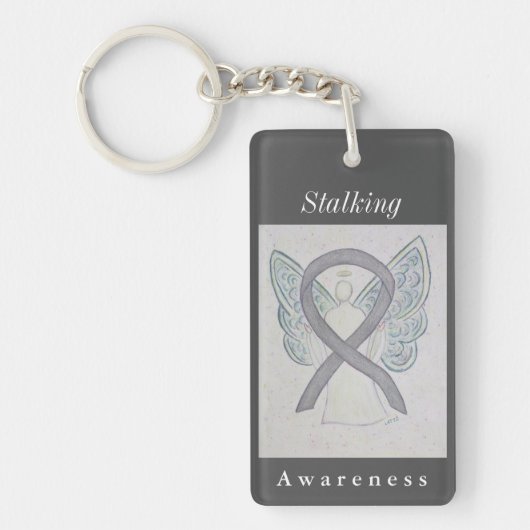 Stalking Awareness Ribbon Guardian Angel Keychain (Voorkant)